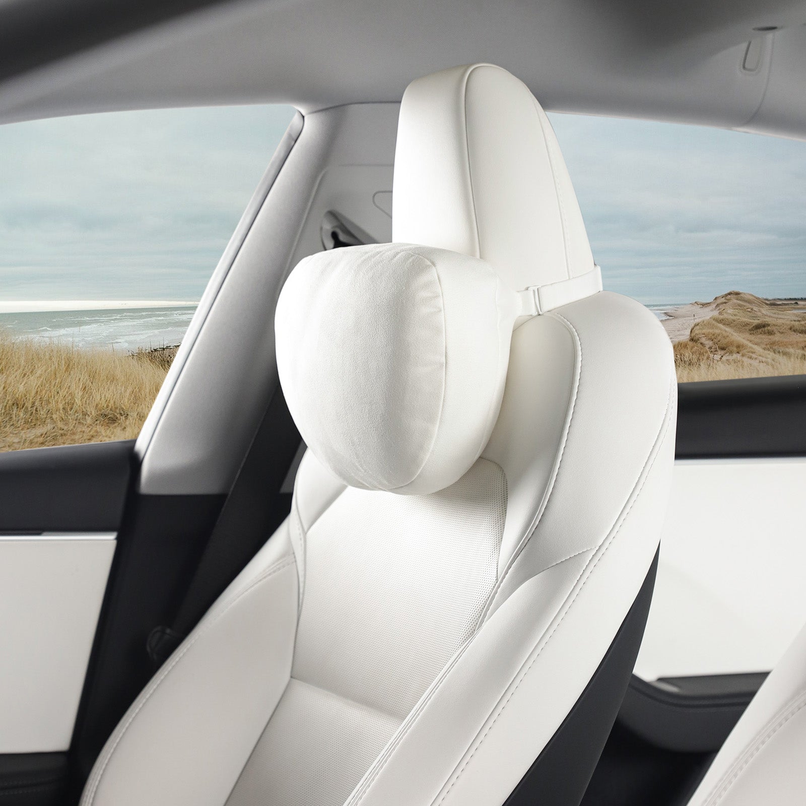 Soft Faux Suede Headrest Neck Pillow For Tesla (Filled With Dupont™ Sorona® Sustainable Bio Fiber)