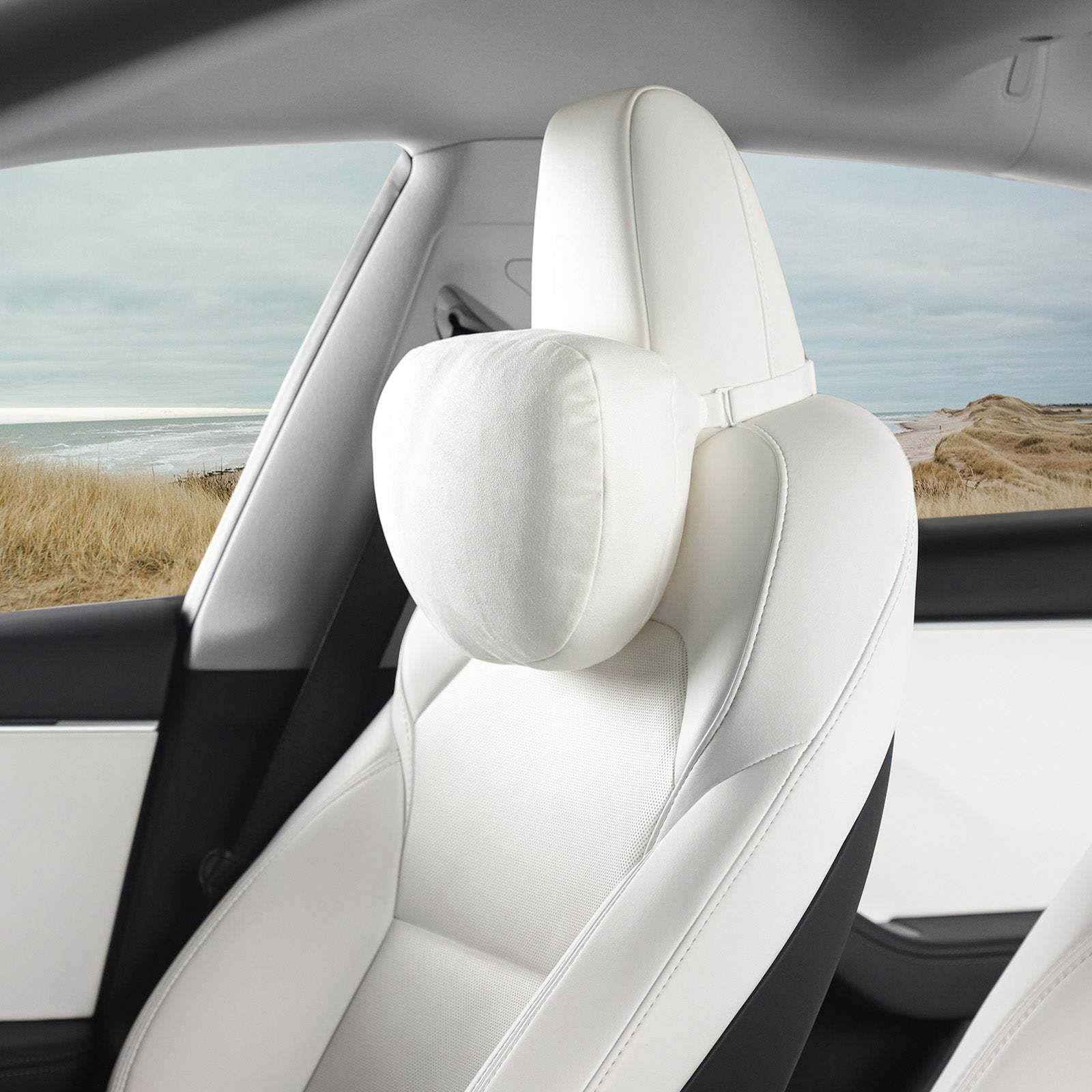 Soft Faux Suede Headrest Neck Pillow For Tesla (Filled With Dupont™ Sorona® Sustainable Bio Fiber)