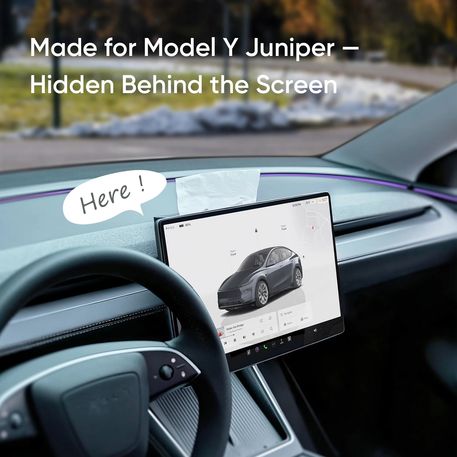 Invisible 2-in-1 Behind-Screen Organizer for 2025 Tesla Model Y Refresh (Juniper)