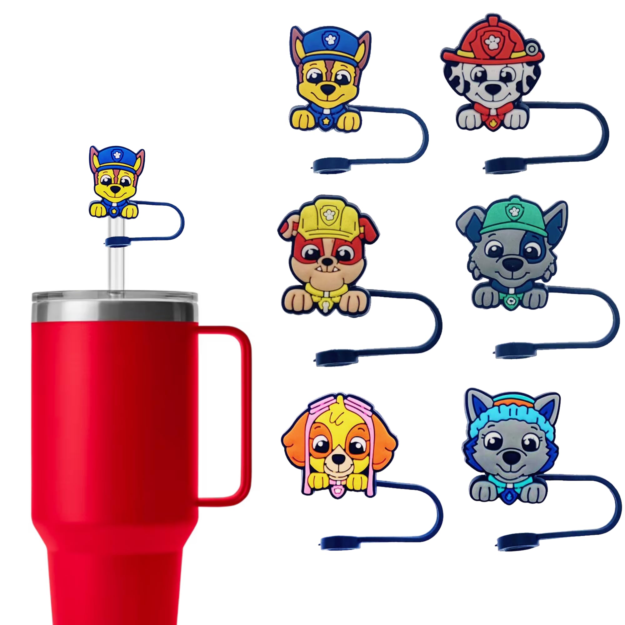 Cute Dog Cartoon Stanley Straw Cover [6 PCS], Reusable Straw Topper for 30  & 40 Oz Tumbler, Dust-Proof Paw Stanley Cup Accessories, Splash-Proof Straw  ...