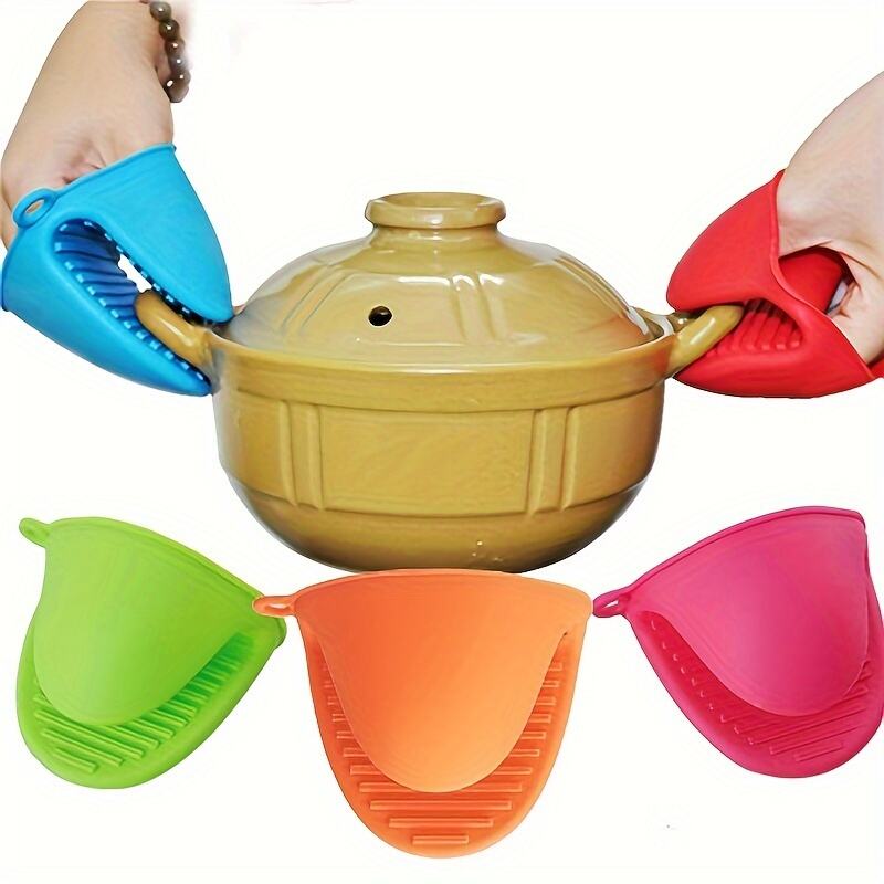 2pcs, Silicone Pot Holders, Silicone Hand Clip, Solid Color Handle Sleeve, Heat Resistant Rubber Oven Mitts, Mini Oven Gloves For Kitchen Cooking & Baking, Kitchen Accessories, Kitchen Gadget