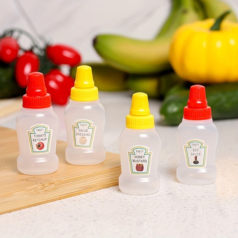 2/4pcs Mini Portable Ketchup Bottle, Oil Vinegar Juice Bottle, Honey Squeeze Sauce Bottle, Disposable Lunch Seasoning Bottle, For Camping Picnic And Beach, Home Kitchen Supplies