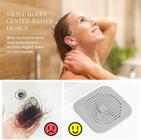 Drain Hair Catcher, Square Silicone Hair Stopper for Shower Drain, Bathtub Hair Stoppe Catcher for Shower Drain with Suction Cup, Easy to Install Bathtub and Kitchen Sink Drain Strainer