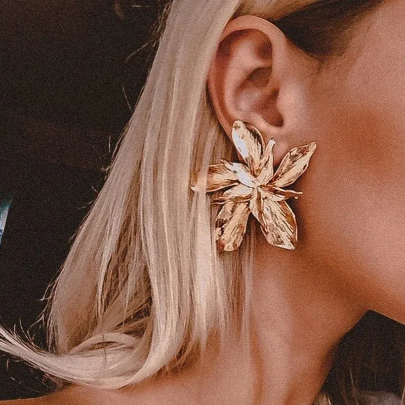 Fashion Big Flower Dangle Drop Earrings For Women Ladies Statement Pendant Earrings