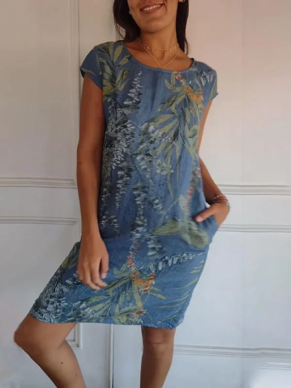 Summer Women's Cotton Linen Printed Skirt