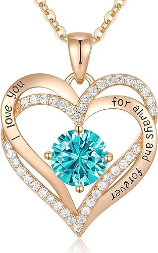 Forever Love Heart Pendant Birthstone Necklaces for Women. 925 Sterling Silver with Birthstone Zirconia. Ideal Anniversary or Birthday Gift for Wife, Luxury Jewelry for Women Mom Girlfriend Girls - Your Forever Love.