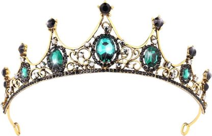 Green Rhinestone Crown, Vintage Queen Crown, Baroque Crown, Princess Crown for Women, Birthday Crown, Bridal Tiara for Wedding Pageant Prom Halloween