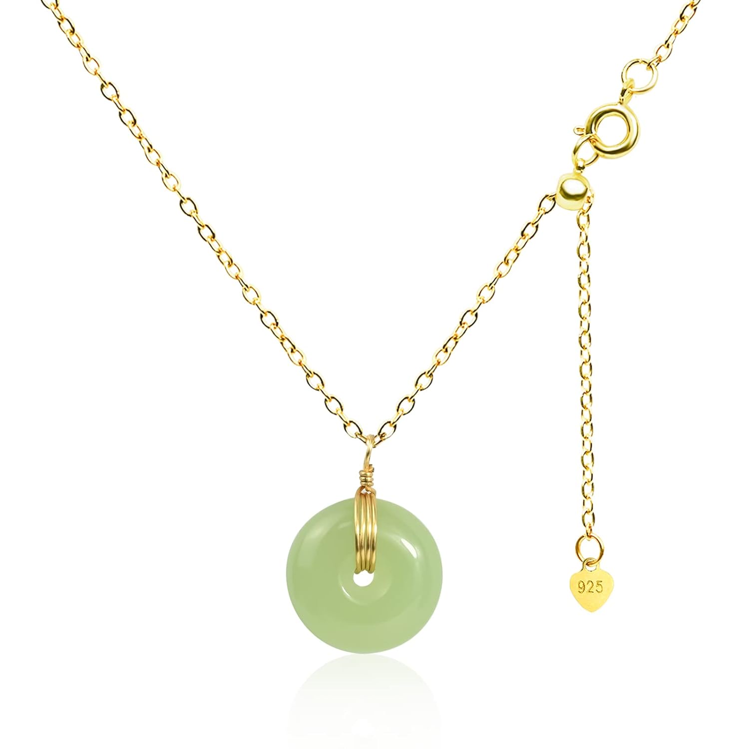 Jade Necklace 925 Sterling Silver 18K Gold Plated Jade Pendant Necklace for Women Green Hetian Jade Jewelry Good Luck Gift (0.47in)