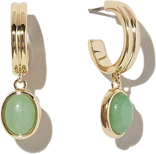 Simple Natural Real Jade Jewelry for Women,18K Gold Plated Spiritual Jewelry, Gold Hoop Earrings, Layered Necklace Set,Gift for her,