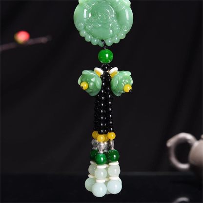 Green Crystal Feng Shui Pendant Car Hanging Decoration & Jade Buckle Dangling Ornaments Rearview Mirror Charms Amulet Pray for Luck Safety