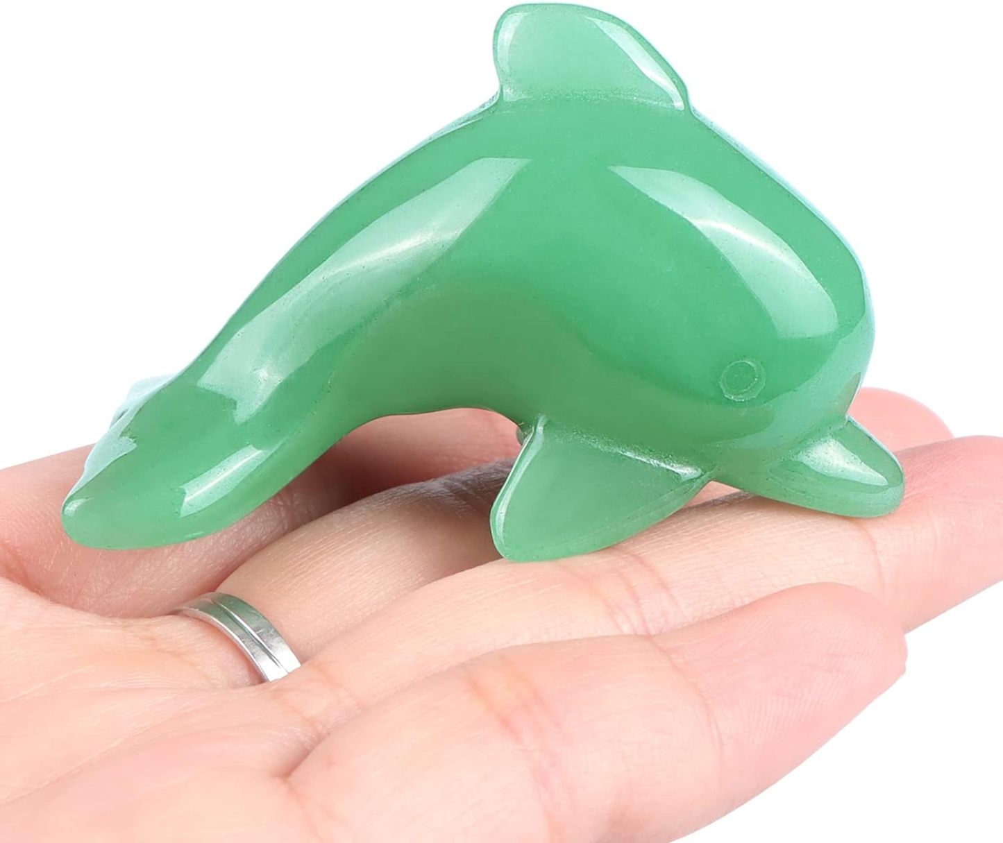 Green Jade Crystal Dolphin Statue Crystal Dolphin Figurine Collectibles,Dolphin Gifts for Women, Sea Animal Sculpture, Home Office Desk Decoration Ornaments Green Aventurine