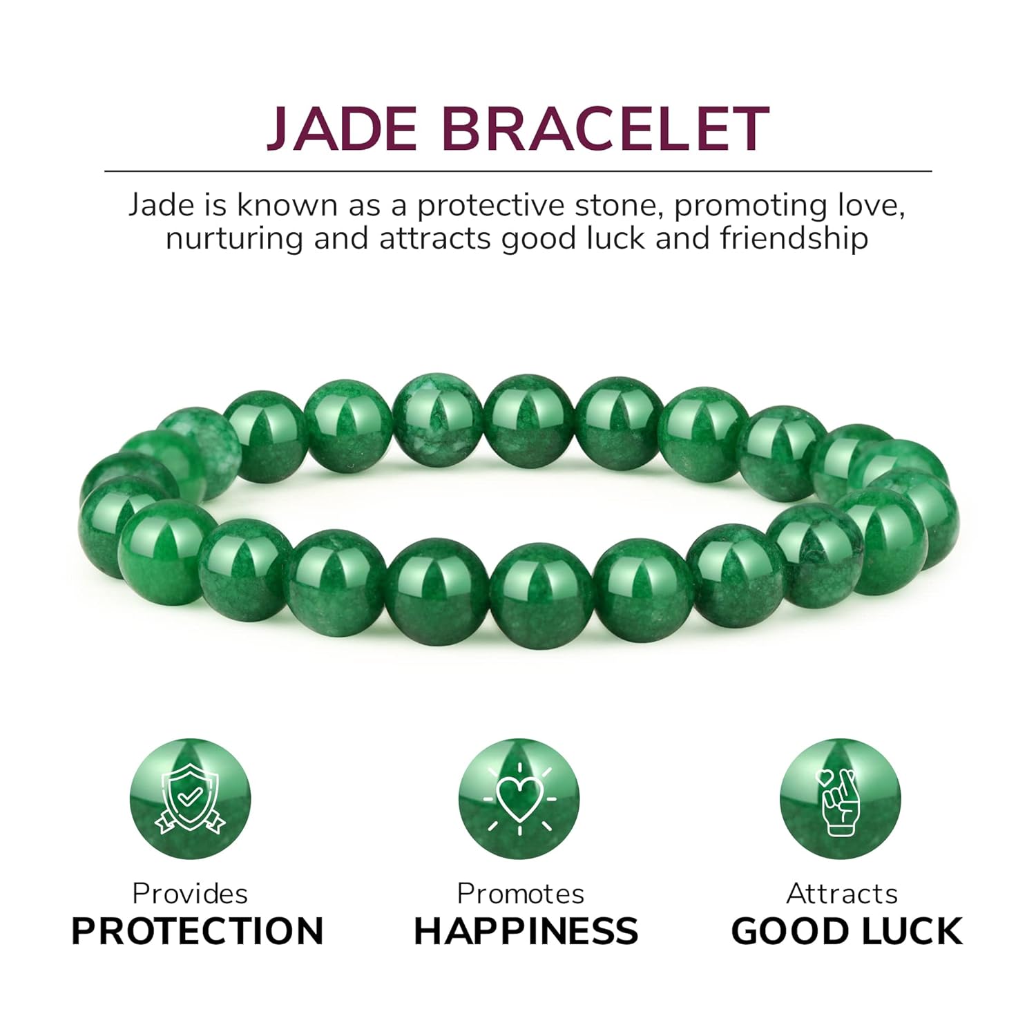 8mm Stretchable Beaded Jade Bracelet for Women Men - Natural Crystal Green Jade Bead Bracelet 