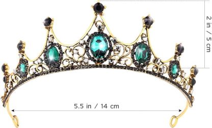 Green Rhinestone Crown, Vintage Queen Crown, Baroque Crown, Princess Crown for Women, Birthday Crown, Bridal Tiara for Wedding Pageant Prom Halloween