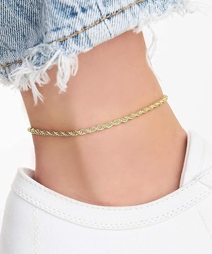 18K Gold Plated Braided Rope Anklet for Women