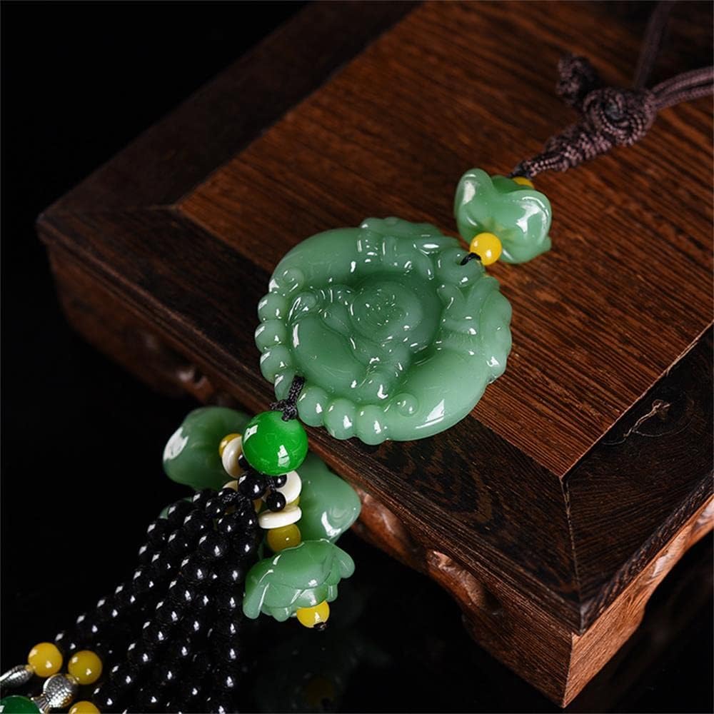 Green Crystal Feng Shui Pendant Car Hanging Decoration & Jade Buckle Dangling Ornaments Rearview Mirror Charms Amulet Pray for Luck Safety
