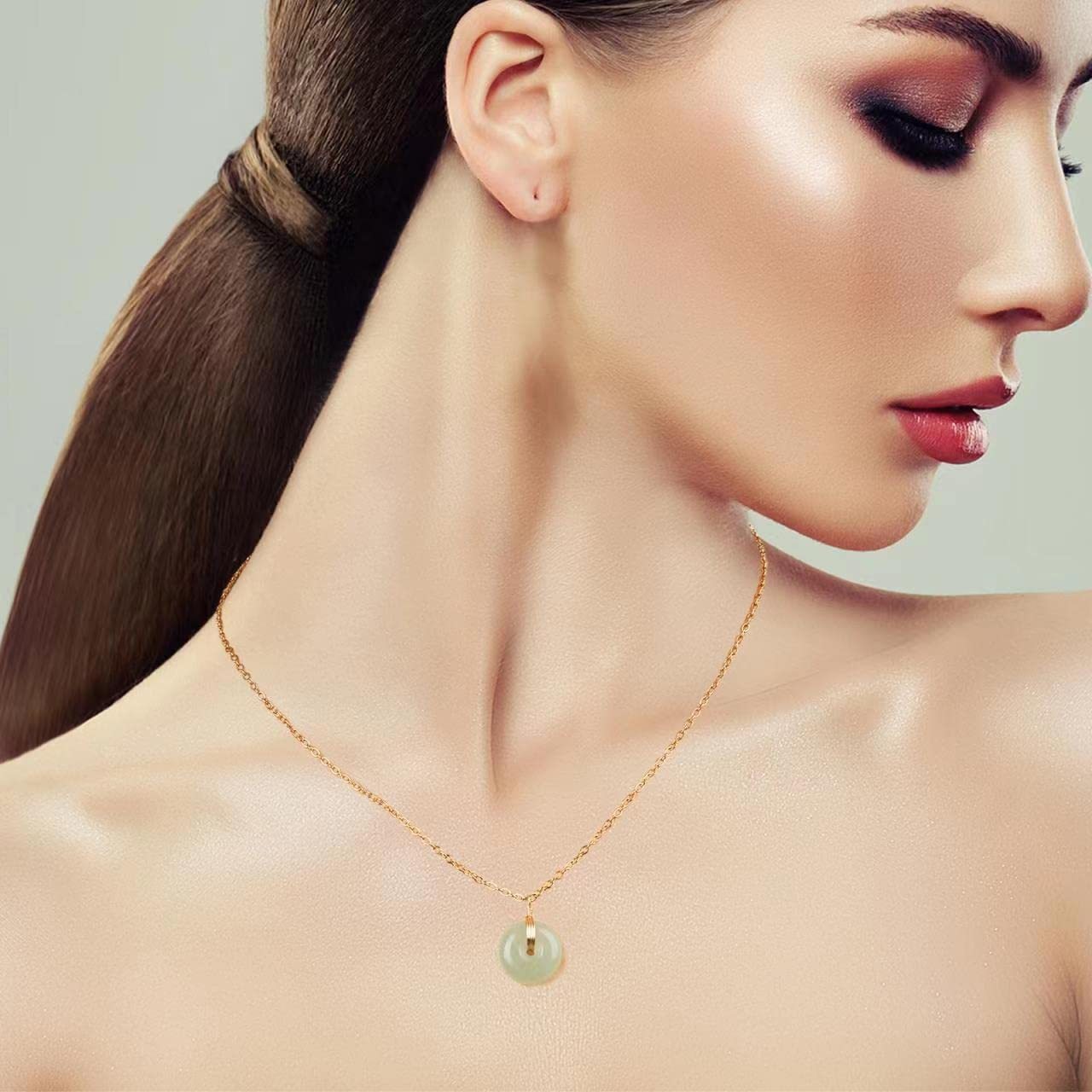 Jade Necklace 925 Sterling Silver 18K Gold Plated Jade Pendant Necklace for Women Green Hetian Jade Jewelry Good Luck Gift (0.47in)