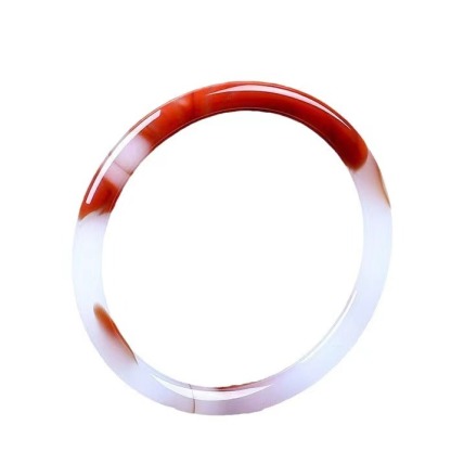 Natural Red and White Jade Bangle Bracelet for Women Chicken Blood Jade Stone Jewelry Gift for Wife