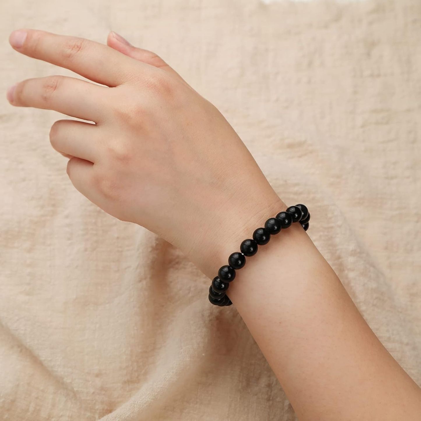 8mm Black Obsidian Bracelet - Elastic Adjustable Crystal Bracelet for Spiritual Healing, Positive Energy – Black Bead Bracelet for men women