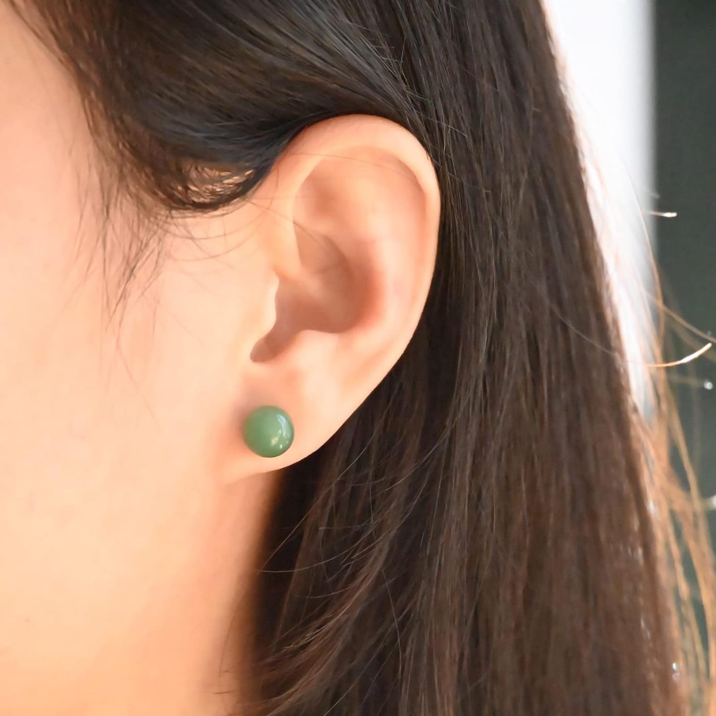 Jade Stud Earrings, 8mm Green Jade Earrings for Women, 925 Sterling Silver Earrings Studs for Sensitive Ears, Jade Jewelry for Women & Men, Good Luck Handmade Earrings Gift for Birthday