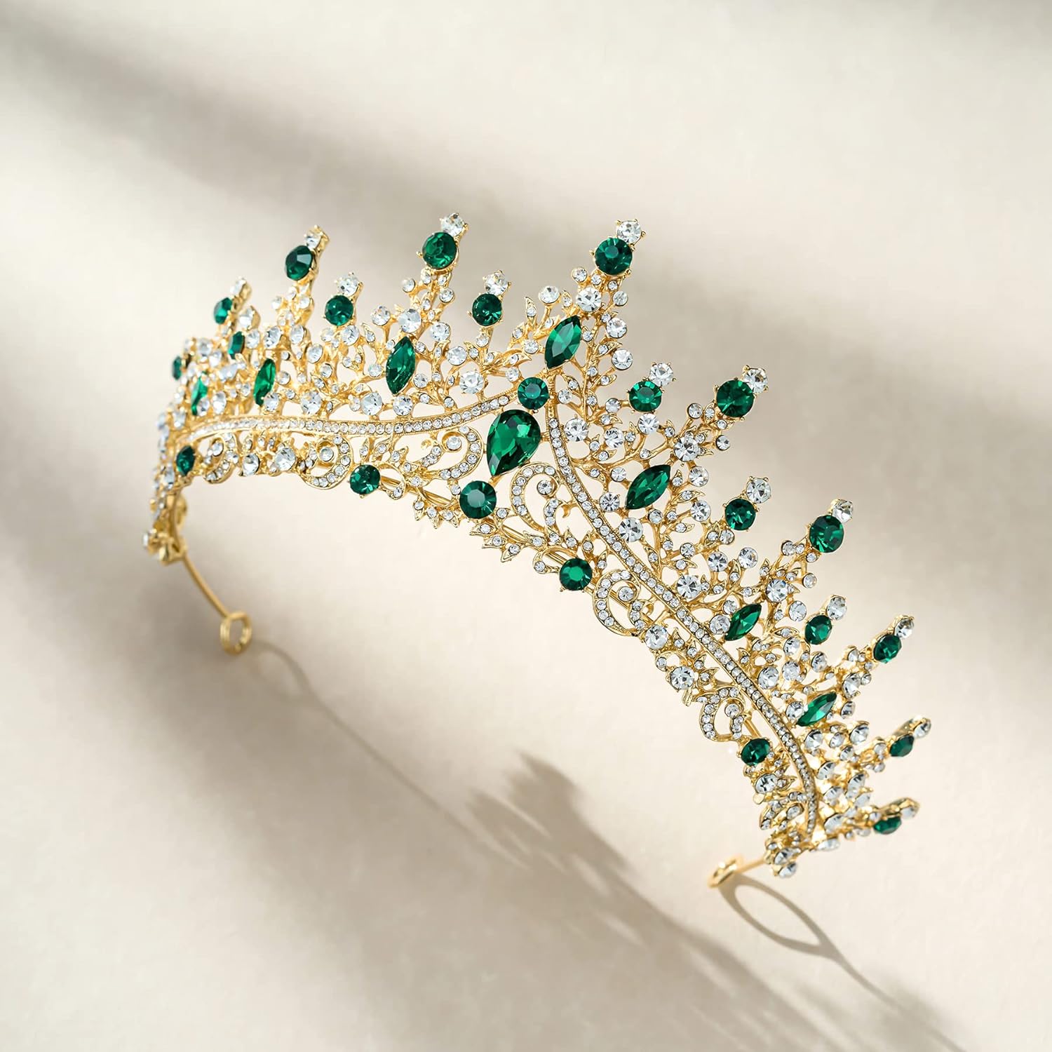 Green Gold Tiara Crown for Women Girls,Queen Crown Princess Diadem,Crystal Hair Accessories for Quinceanera Pageant Prom Birthday,Audrey