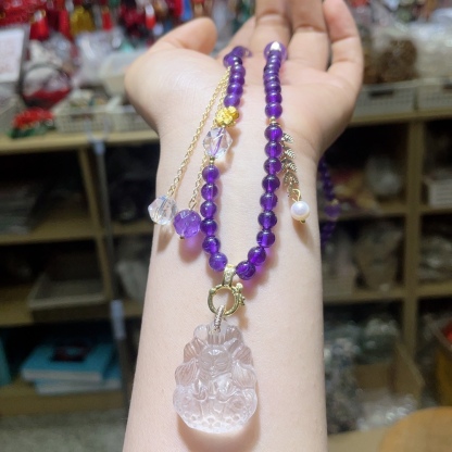 紫水晶搭配九尾狐项链，珠径约6mm，价格70元