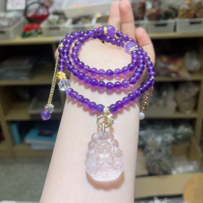 紫水晶搭配九尾狐项链，珠径约6mm，价格70元