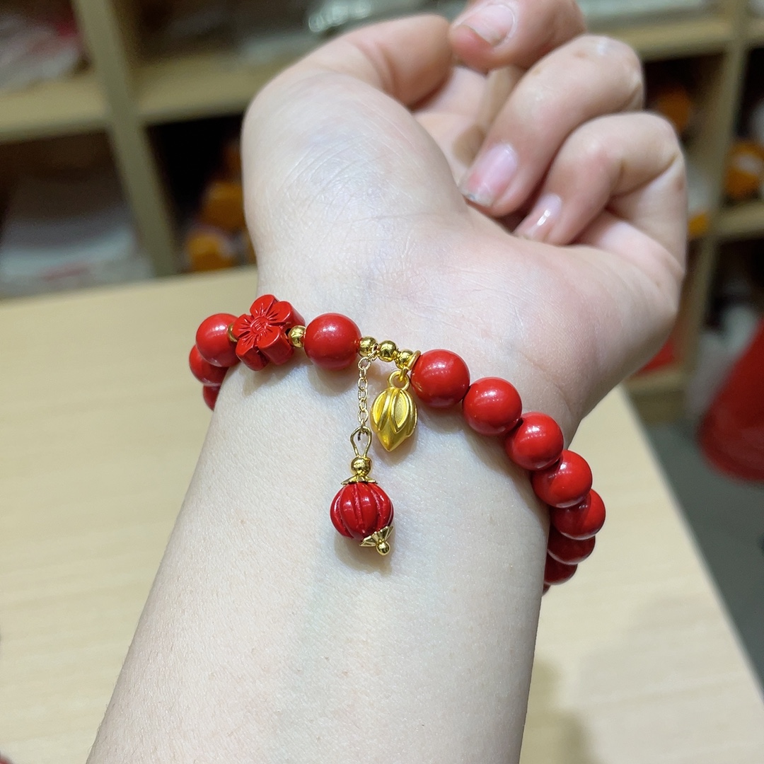 Cinnabar red sand bracelet, bead diameter about 8mm