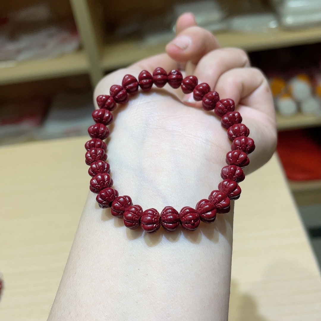 Cinnabar and purple sand lantern bead bracelet, size about 8x6mm