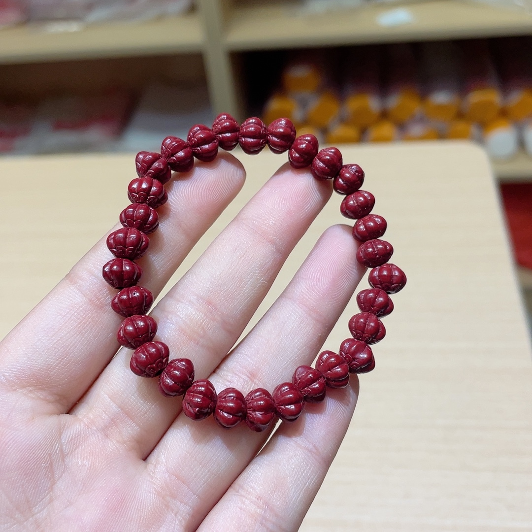 Cinnabar and purple sand lantern bead bracelet, size about 8x6mm