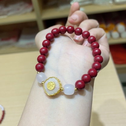 Cinnabar and purple sand bracelet, bead diameter about 8mm