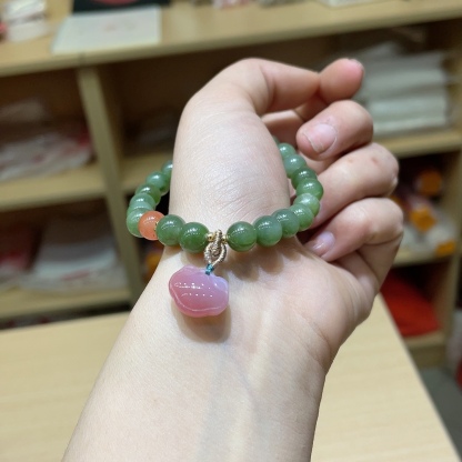 Hetian jade and jasper plus salt source agate safety lock bracelet, bead diameter is about 8mm