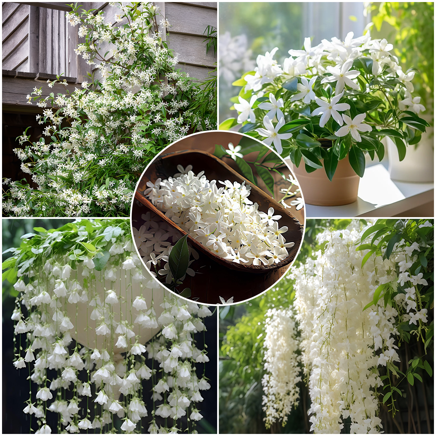 Série Jasmin🌾🤍 Jasmin Pleureur, Jasmin en Panier Suspendu, Jasmin en Pot, Jasmin Grimpant sur Mur