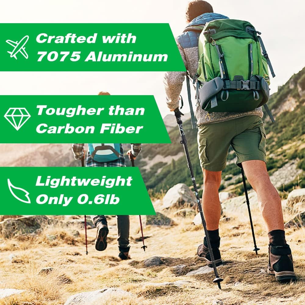 Trekking Poles, Aluminum Alloy Ultralight 0.6lbs, 100kg Load