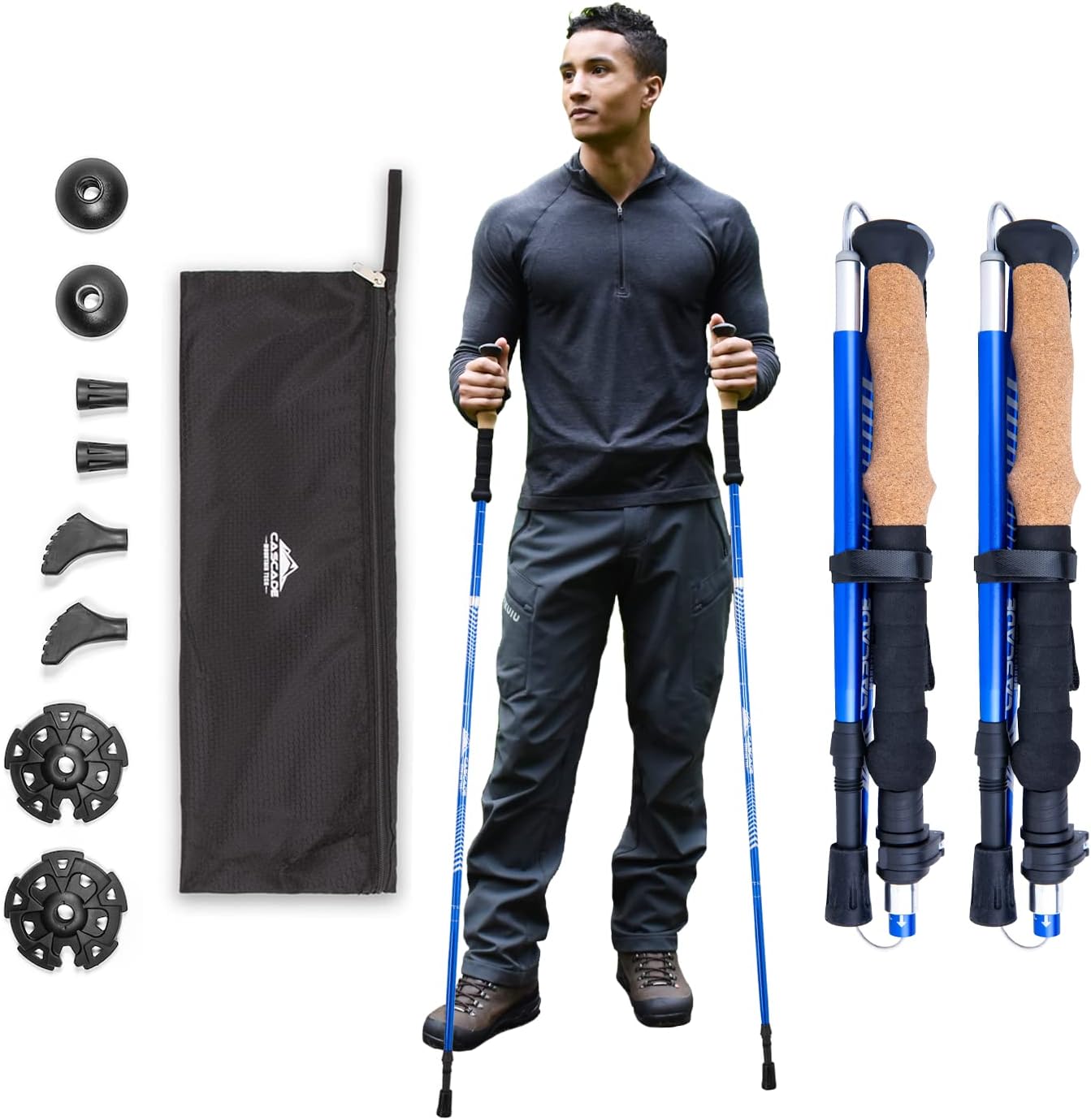 Lightweight Trekking Poles with Extended Down Grip Plus Tip Kit