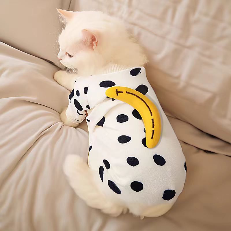 Pet Cat Banana Embellished Black And White Polka Dot Sweatshirt