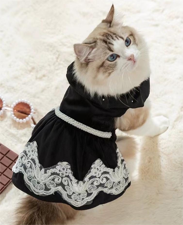 Kitten White Pattern Black Skirt