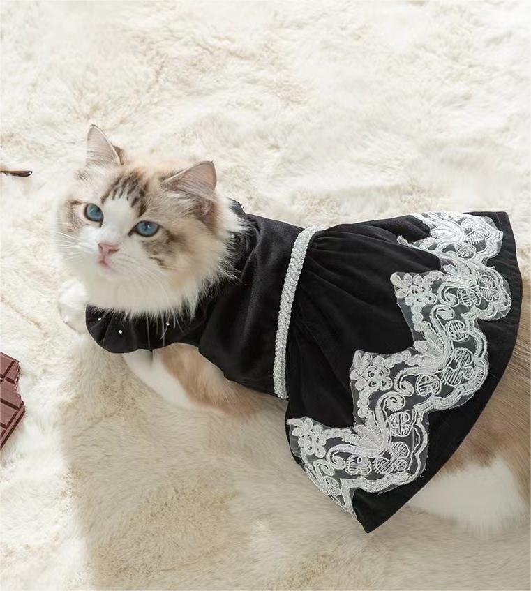 Kitten White Pattern Black Skirt