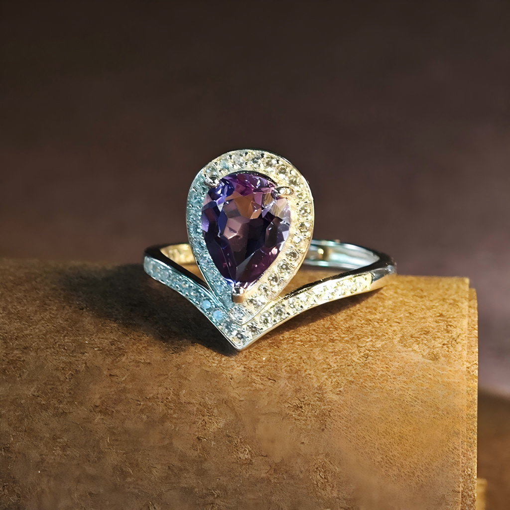 S925 Water Drop Crown Amethyst Ring