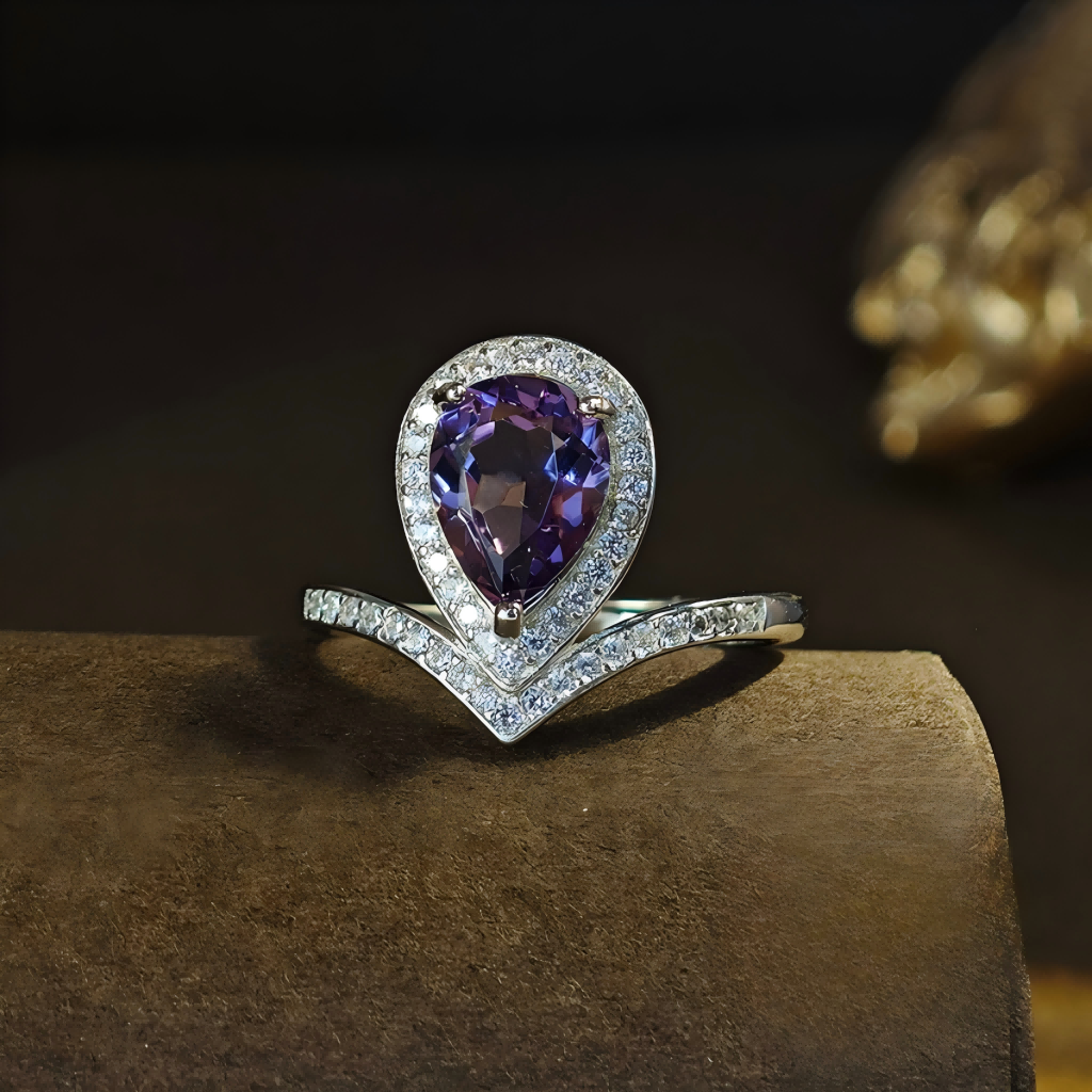 S925 Water Drop Crown Amethyst Ring