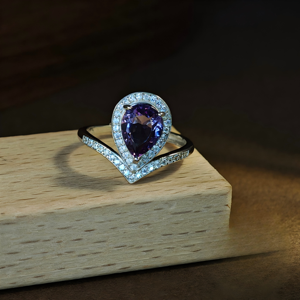S925 Water Drop Crown Amethyst Ring
