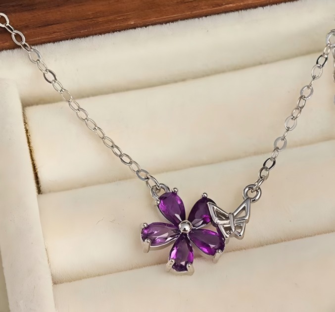 Amethyst S925 Flower With Butterfly Bracelet