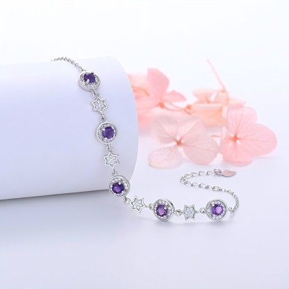 S925 Silver Star Bracelet Inlay Amethyst / Citrine / Blue Topaz / Peridot / Garnet / Gray Moon Stone Natural Crystal