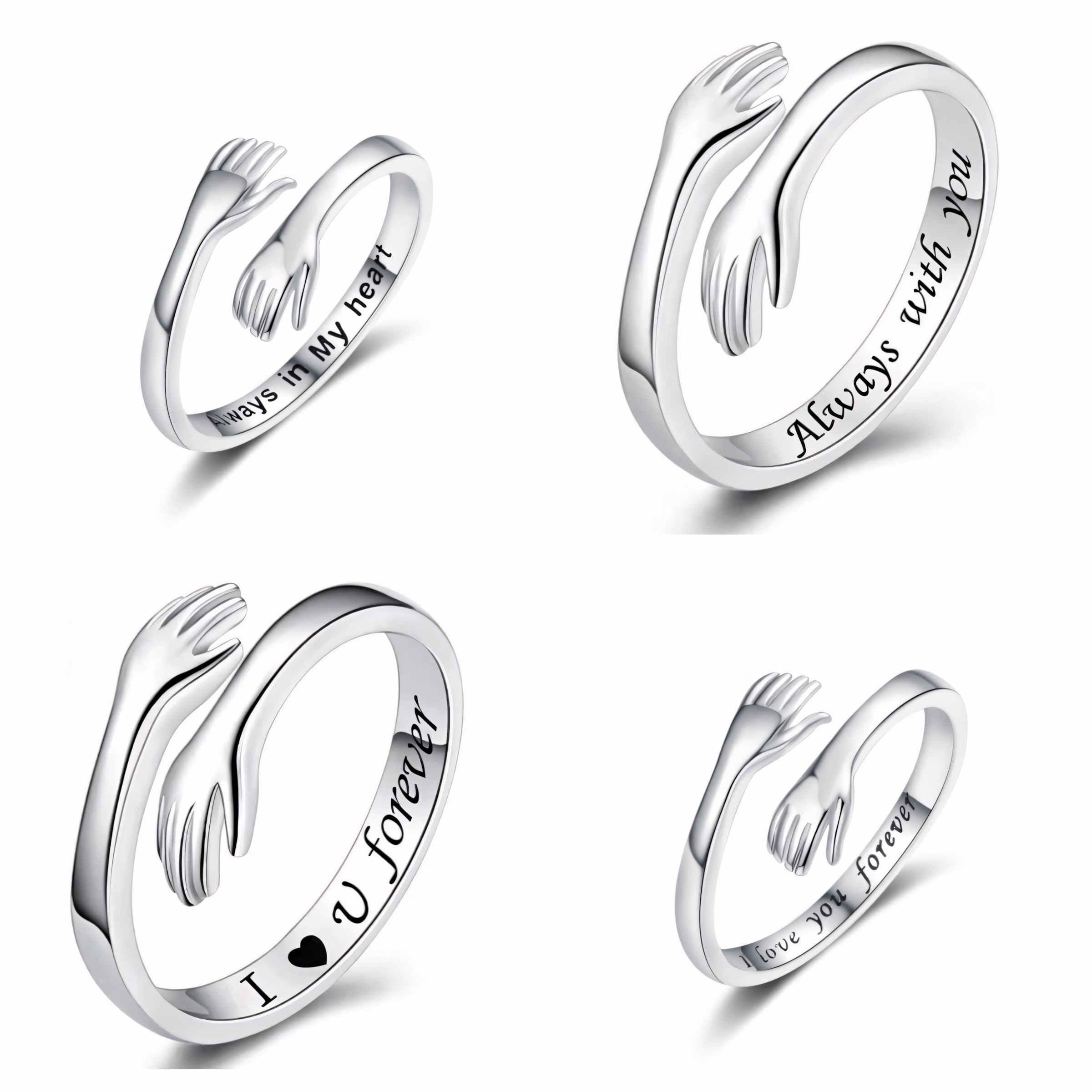 S925 I LOVE YOU Hug Design Ring Can Be Customized With Any Letter Engraving