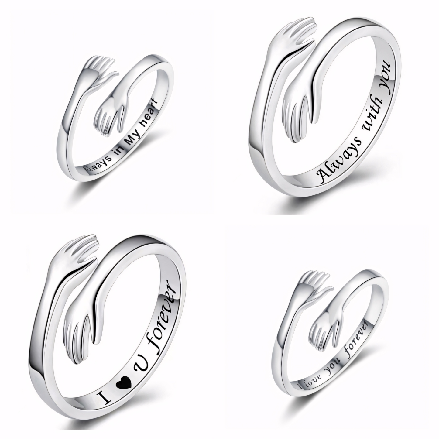 S925 I LOVE YOU Hug Design Ring Can Be Customized With Any Letter Engraving