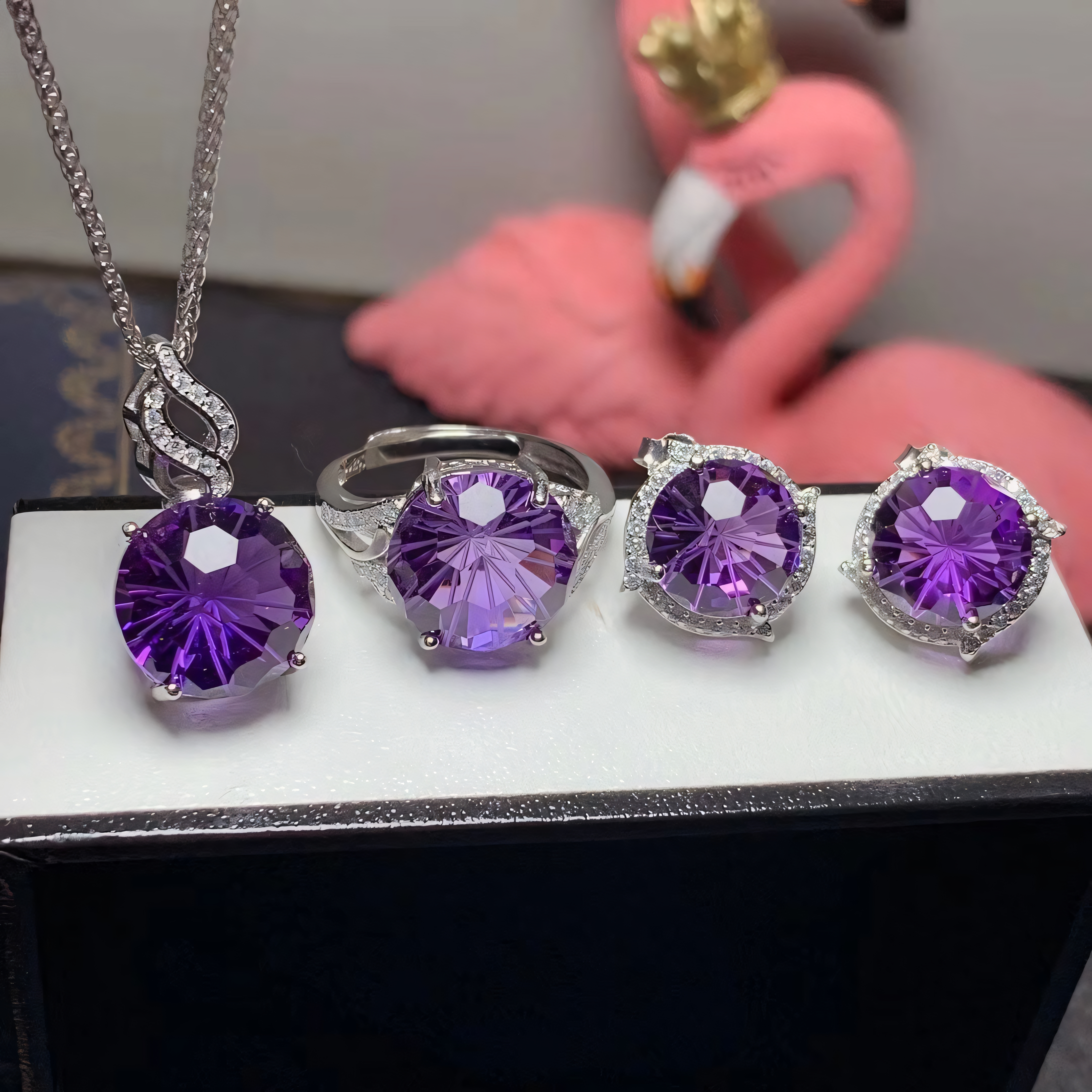 Firework Amethyst S925 Silver Ring / Earring / Pendent Grappling Hook Design