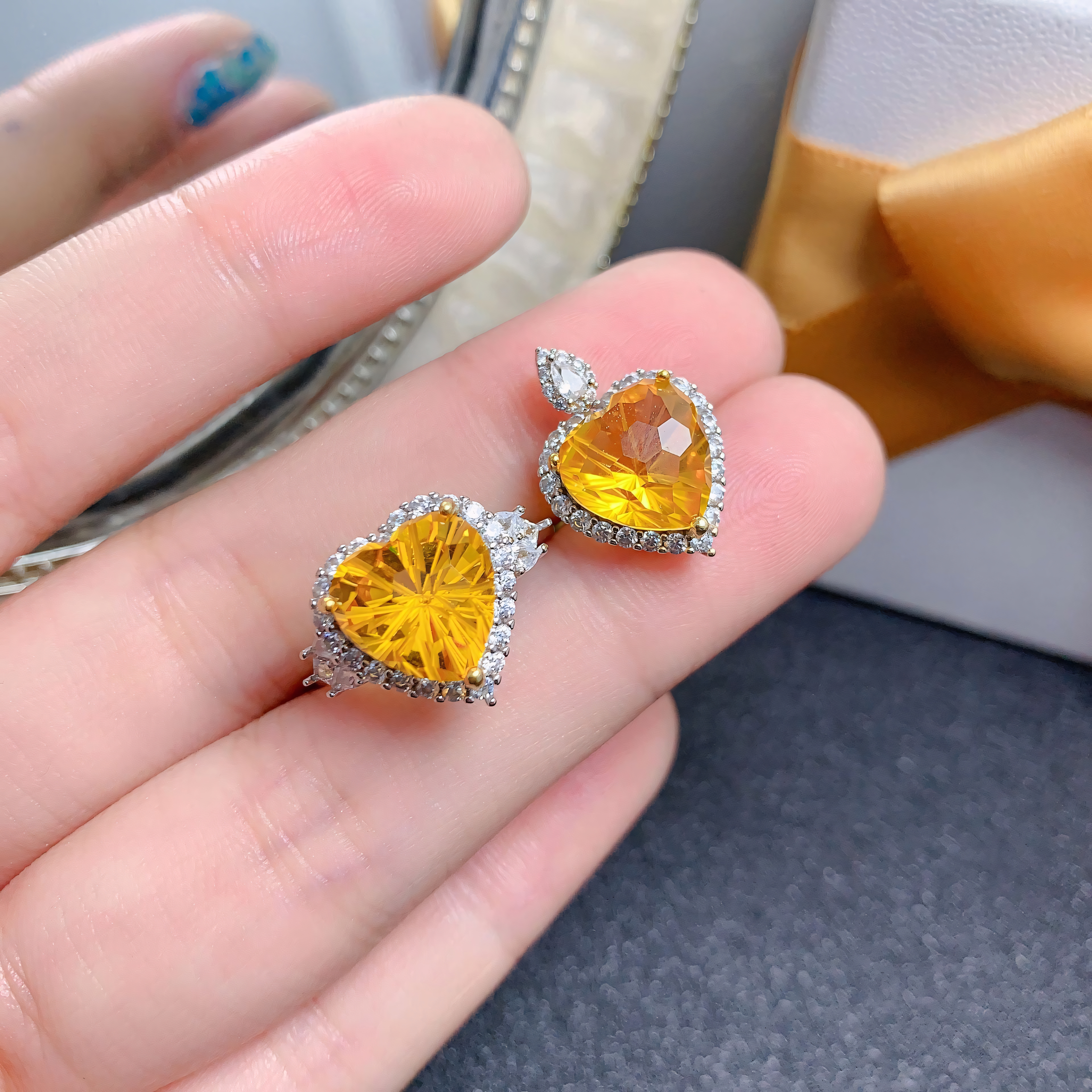Firework Citrine S925 Silver Ring / Pendent / Necklace Heart Design