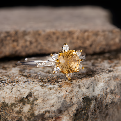 Firework Citrine S925 Silver Ring Sun Flower Design Light Luxury Lucky Fortune