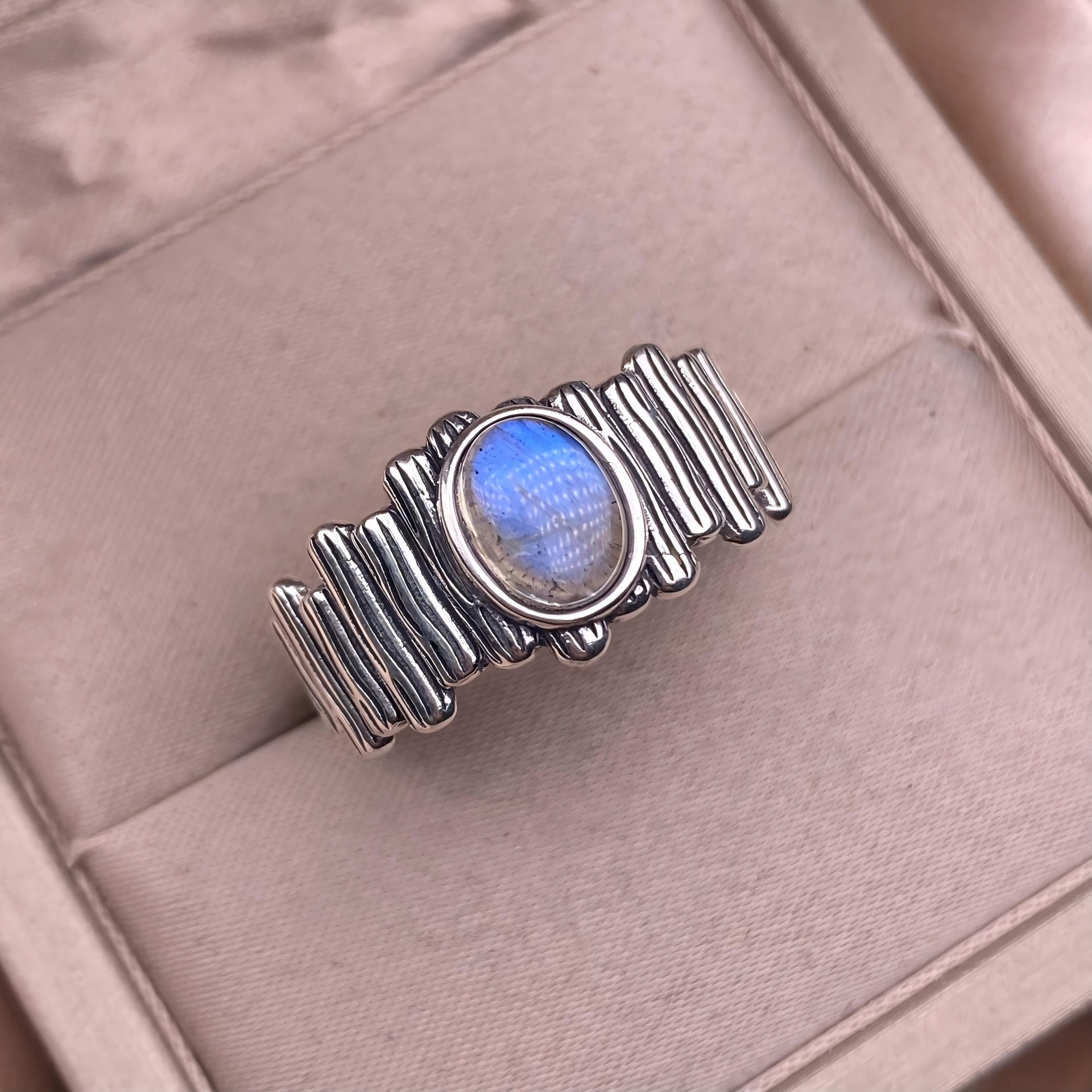 Aquamarine S925 Classical Oval Natural Crystal Large Band Silver Ring 