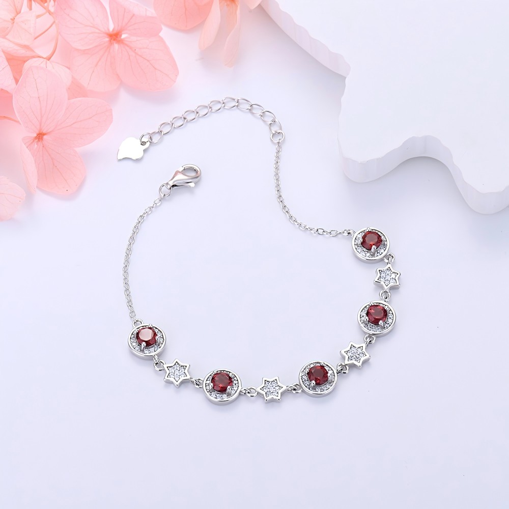 S925 Silver Star Bracelet Inlay Amethyst / Citrine / Blue Topaz / Peridot / Garnet / Gray Moon Stone Natural Crystal