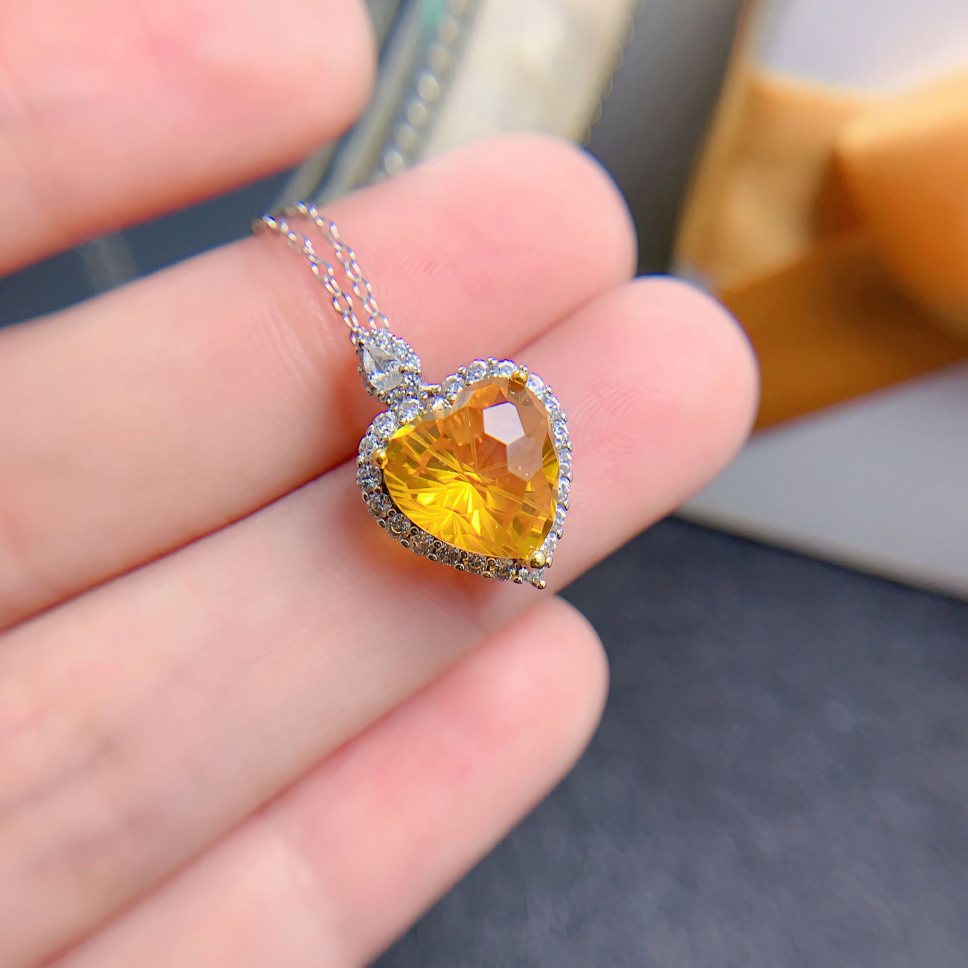 Firework Citrine S925 Silver Ring / Pendent / Necklace Heart Design